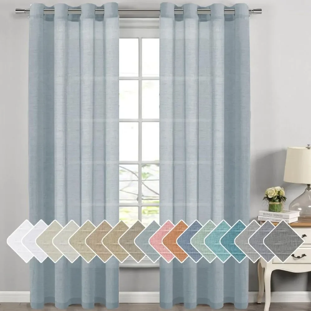 Set of 2, 52 x 108 Inches, Linen Curtains Flax Linen Blended Curtain Panels